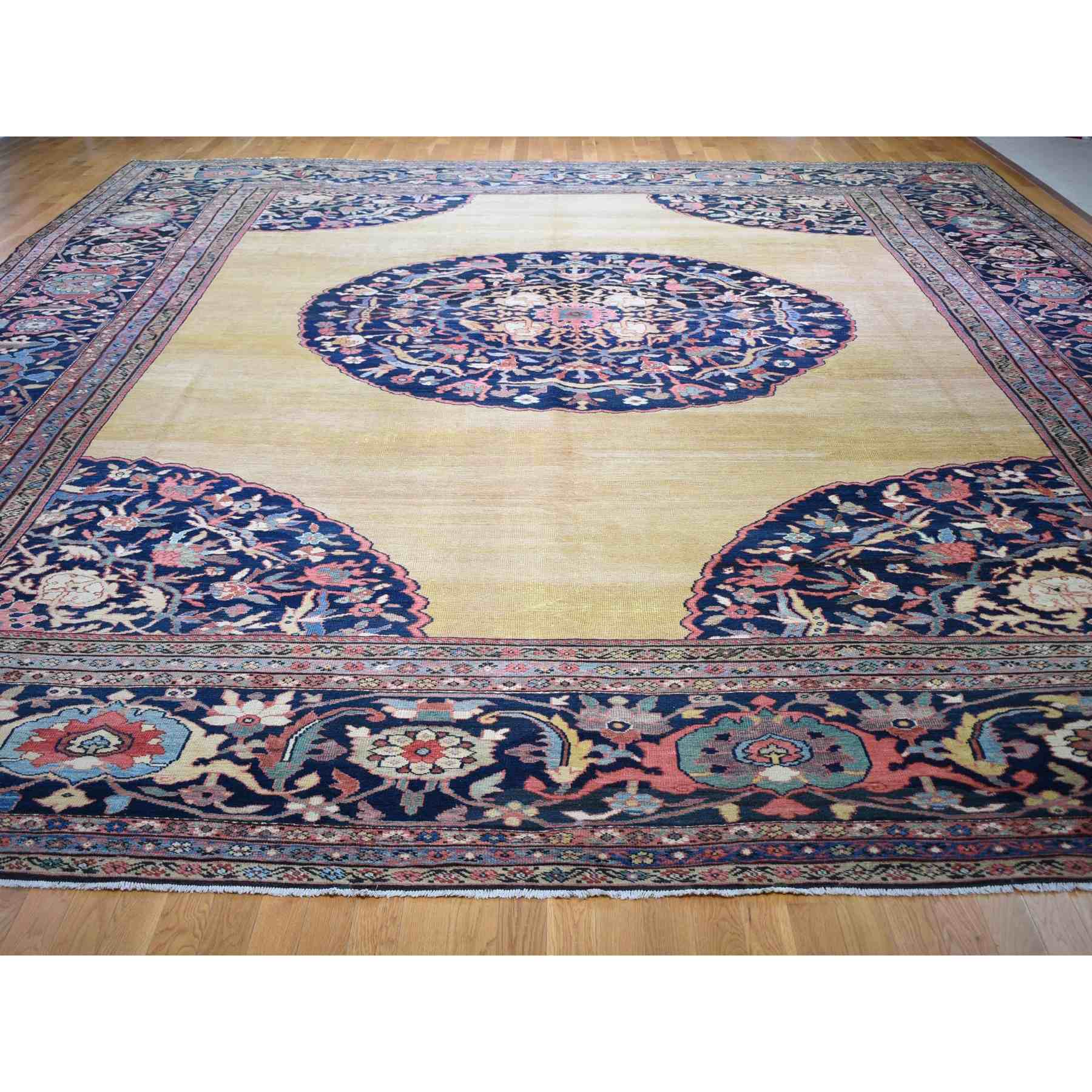 Yellow Oversized Antique Persian Sultanabad, Clean, Even Wear, Hand