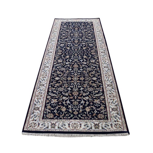 Navy Blue Wool And Silk 250 Kpsi All Over Design Nain Runner Hand-Knotted Oriental Rug Navy Blue Wool And Silk 250 Kpsi All Over Design Nain Runner Hand-Knotted Oriental Rug