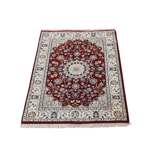 Red Wool and Silk 250 KPSI Nain Hand Knotted Oriental Rug Red Wool and Silk 250 KPSI Nain Hand Knotted Oriental Rug