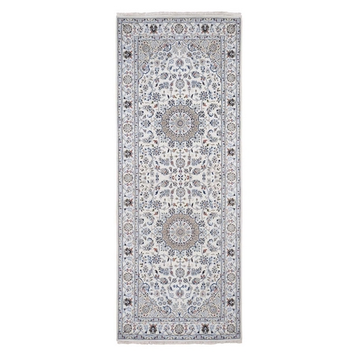 Ivory Wool and Silk 250 KPSI Nain Hand Knotted Runner Oriental Rug Ivory Wool and Silk 250 KPSI Nain Hand Knotted Runner Oriental Rug