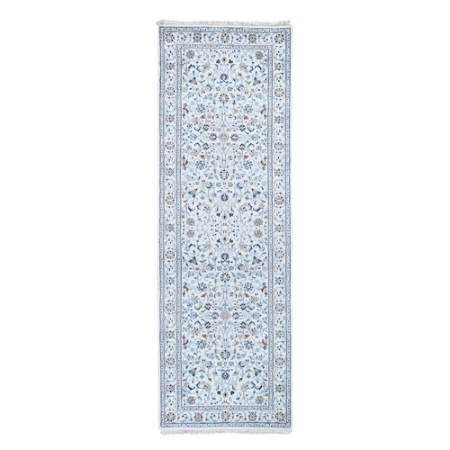 Ivory Wool And Silk 250 Kpsi All Over Design Nain Runner Hand-Knotted Oriental Rug