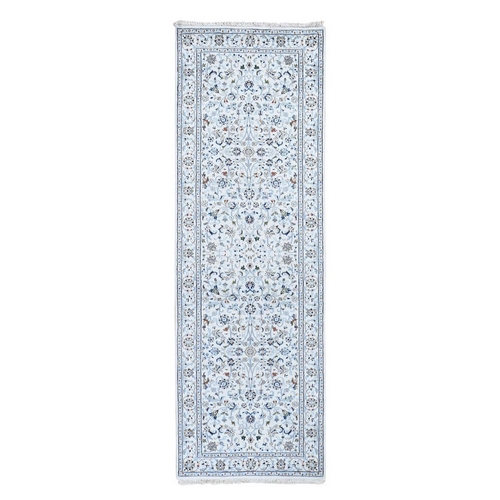 Ivory Pure Wool 250 Kpsi All Over Flower Design Nain Runner Hand Knotted Oriental Rug