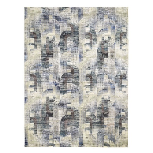 Gray, THE INTERTWINED PASSAGE, Silk with Textured Wool Hand Knotted Oriental Rug