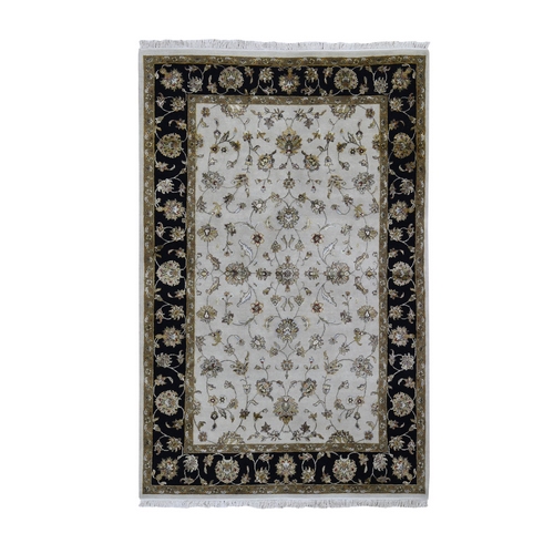Black Half Wool And Half Silk Thick and Plush Rajasthan Hand Knotted Oriental Rug
