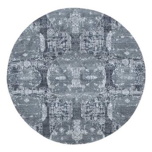 Round Gray Wool And Pure Silk Jewellery Design Hand Knotted Oriental Rug Round Gray Wool And Pure Silk Jewellery Design Hand Knotted Oriental Rug
