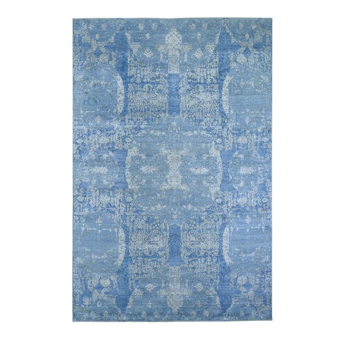 Blue Wool And Pure Silk Jewellery Design Hand Knotted Oriental Rug Blue Wool And Pure Silk Jewellery Design Hand Knotted Oriental Rug
