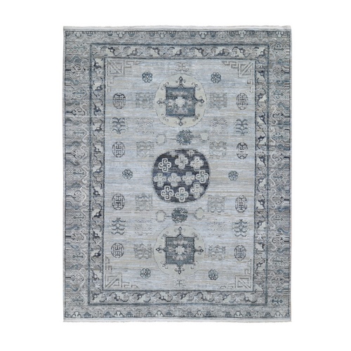 Pure Silk With Textured Wool Khotan Design Hand Knotted Oriental Rug Pure Silk With Textured Wool Khotan Design Hand Knotted Oriental Rug
