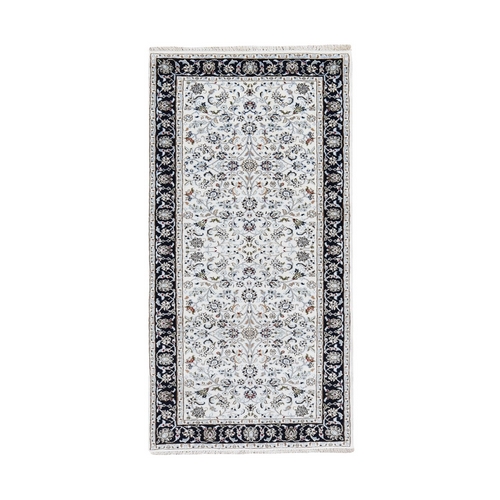 Ivory All Over Design Wool and Silk 250 KPSI Nain Hand Knotted Runner Oriental Rug Ivory All Over Design Wool and Silk 250 KPSI Nain Hand Knotted Runner Oriental Rug
