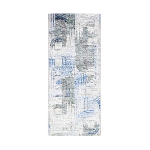 THE INTERTWINED PASSAGE, Silk with Textured Wool Hand Knotted Runner Oriental Rug