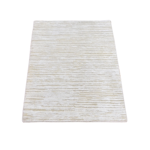 Ivory Silk with Textured Wool Hi-Low Pile Hand Knotted Oriental Rug Ivory Silk with Textured Wool Hi-Low Pile Hand Knotted Oriental Rug