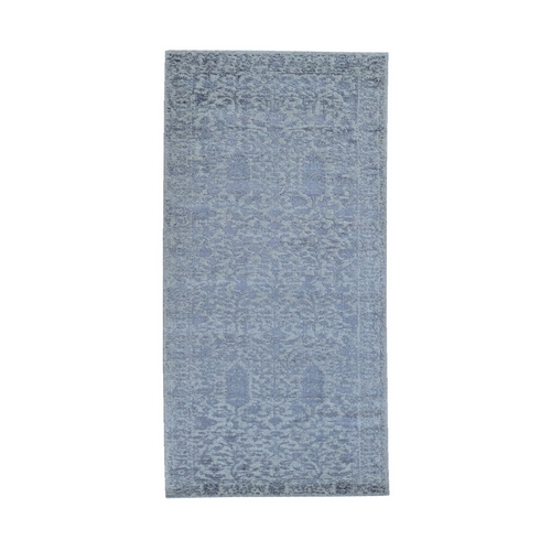 Gray Jacquard Hand Loomed Broken Cypress Tree Design Wool and Silk Thick and Plush Runner Oriental Rug