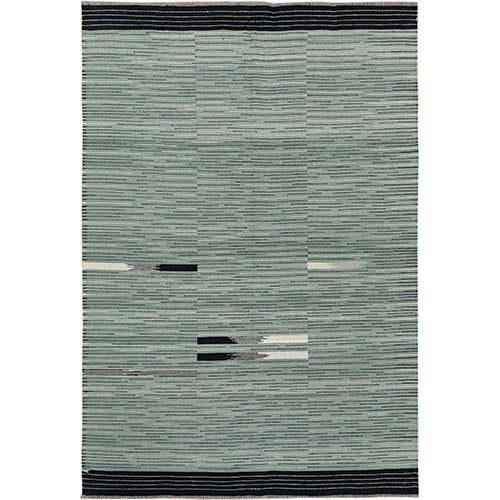 Light Green Flat Weave Nomadic Stripe Design Kilim Natural Wool Hand Woven Oriental Reversible Rug Light Green Flat Weave Nomadic Stripe Design Kilim Natural Wool Hand Woven Oriental Reversible Rug