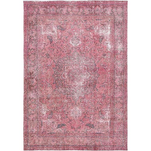 Pink Clean Pure Wool Shabby Chic Distressed Vintage Look Medallion Persian Tabriz Design Hand Knotted Oriental 