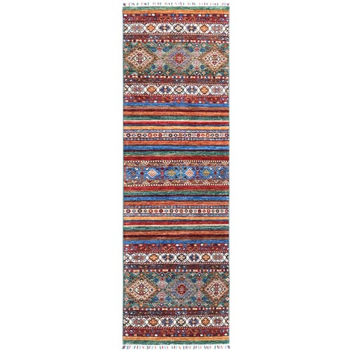 Colorful Super Kazak Khorjin And Primitive Design Vibrant Wool Hand Knotted Oriental Runner 