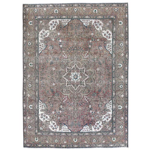 Persian Tabriz Clean Pure Wool Distressed Hand Knotted Antique Wash with Tan Color Worn Down Vintage Oriental 