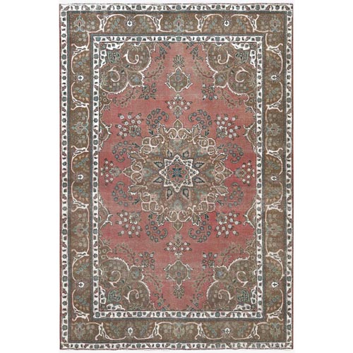 Persian Tabriz Clean Semi Antique Low to the Pile Natural Wool Coral Pink Herbal Wash Hand Knotted Oriental 