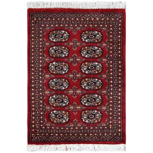Deep Rich Red Super Bokara 250 KPSI Hand Knotted Denser Weave Silky Wool Oriental Mat Rug