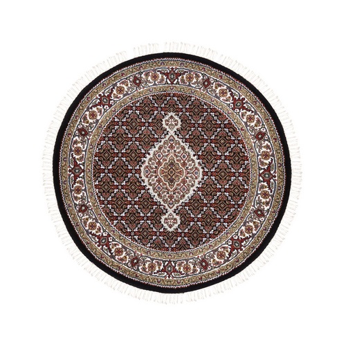 Black Tabriz Mahi Fish Medallion Design Wool Hand Knotted Oriental Rug