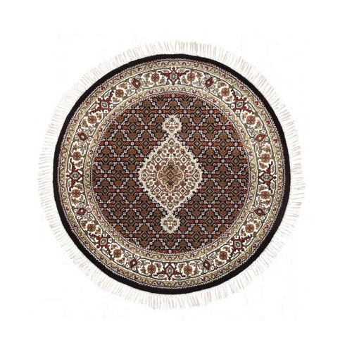 Wool And Silk Black Tabriz Mahi Fish Medallion Design Hand Knotted Oriental Rug