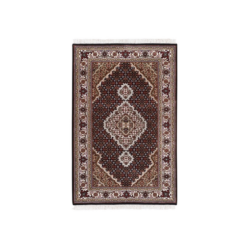 Fish Medallion Design Tabriz Mahi Wool And Silk Hand Knotted Black Oriental Rug
