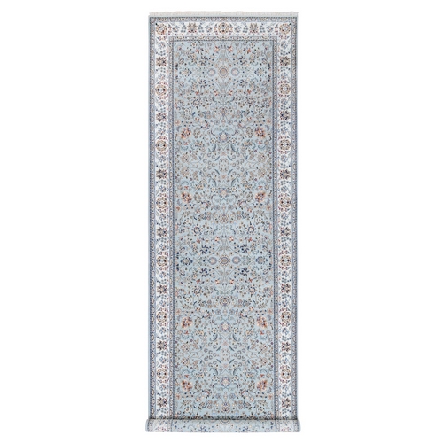 Gray Nain 300 KPSI Wool And Silk Hand Knotted Oriental Wide Gallery Size Runner 