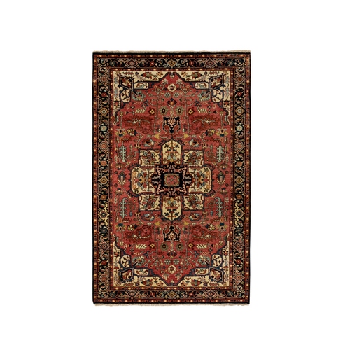 Red Antiqued Heriz Re-Creation Velvety Wool Hand Knotted Oriental Rug Red Antiqued Heriz Re-Creation Velvety Wool Hand Knotted Oriental Rug
