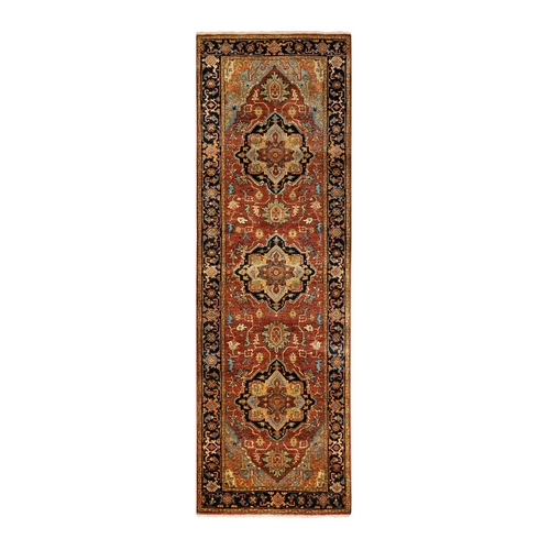 Red Antiqued Heriz Re-Creation Geometric Design Organic Wool Hand Knotted Oriental Runner Rug Red Antiqued Heriz Re-Creation Geometric Design Organic Wool Hand Knotted Oriental Runner Rug