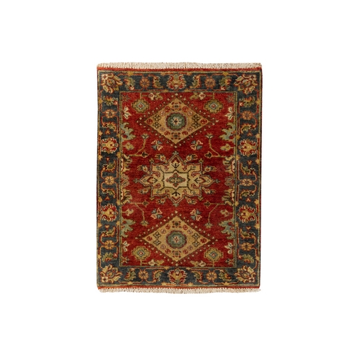 Red Hand Knotted Karajeh Design Pure Wool Oriental Rug