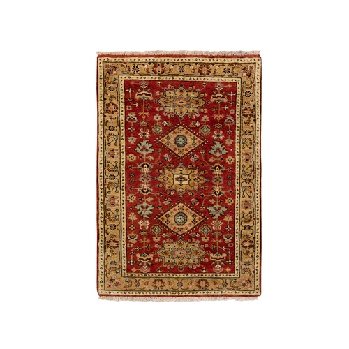Red Pure Wool Karajeh Design Hand Knotted Oriental Rug