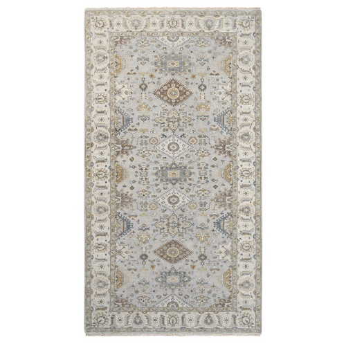 Gray Karajeh Design Pure Wool Hand Knotted Oriental Gallery Size Wide Runner Rug