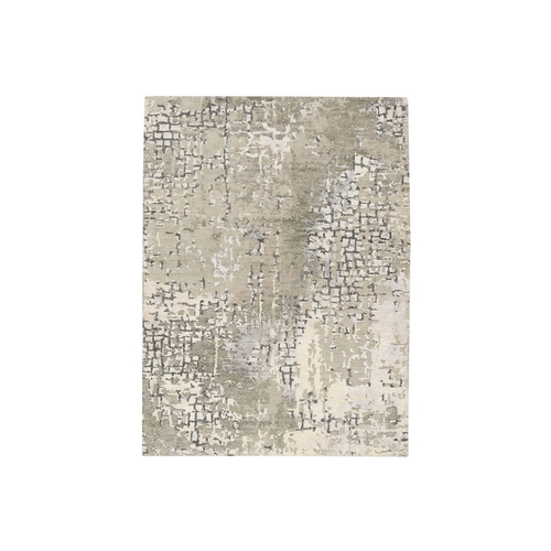 Taupe Wool and Silk Abstract with Mosaic Design Hand Knotted Mat Oriental Rug Taupe Wool and Silk Abstract with Mosaic Design Hand Knotted Mat Oriental Rug