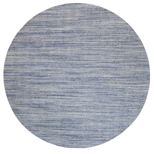 Silver-Blue Hand Loomed Variegated Textured Design Organic Wool Transitional Oriental Round Rug