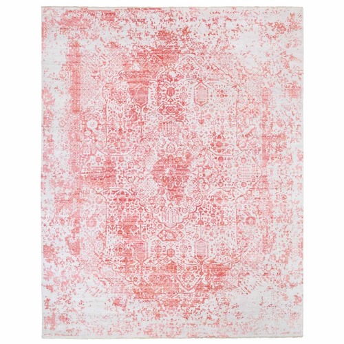 Oversize Pink Broken Persian Design Wool And Pure Silk Hand Knotted Oriental Rug