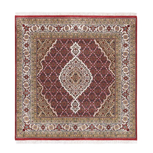Hand Knotted Red Tabriz Mahi Fish Medallion Design Wool Oriental Square 