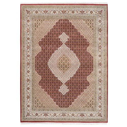 Red Fish Medallion Design Tabriz Mahi Wool And Silk Hand Knotted Oriental Rug