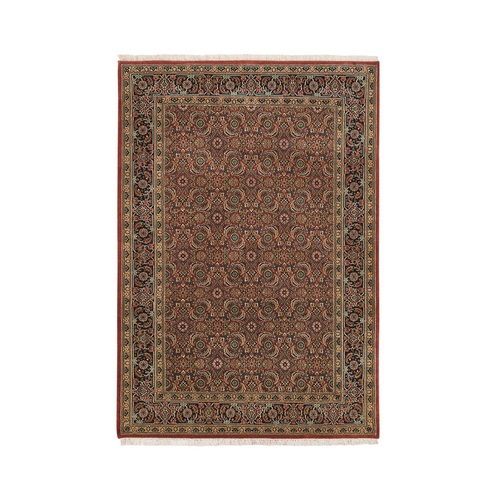 Herati All Over Fish Design Red Wool and Silk Dense Weave 250 KPSI Hand Knotted Oriental Rug