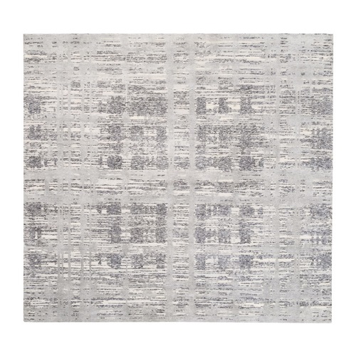 Modern Hand Spun Undyed Natural Wool Hand Knotted Light Gray Oriental Square Rug