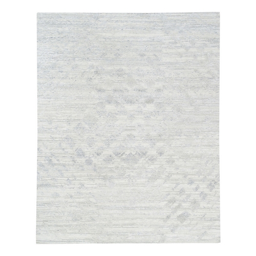 Hand Knotted Modern Hand Spun Undyed Natural Wool Ivory Oriental Rug