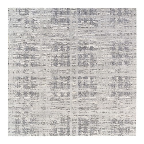 Hand Spun Undyed Natural Wool Modern Hand Knotted Light Gray Oriental Square Rug