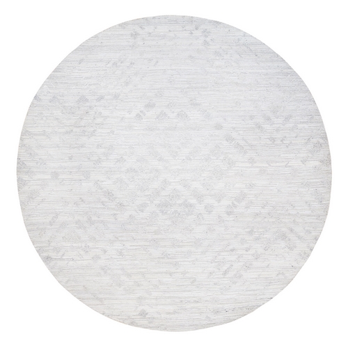 Modern Hand Spun Undyed Natural Wool Hand Knotted Ivory Oriental Round Rug