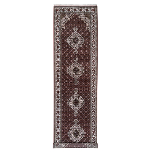 Red Tabriz Mahi with Fish Medallions Design Wool Hand Knotted Oriental Wide XL Runner Rug