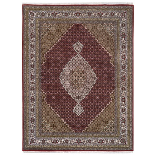 Hand Knotted Red Tabriz Mahi with Fish Medallion Design Wool Oriental Rug