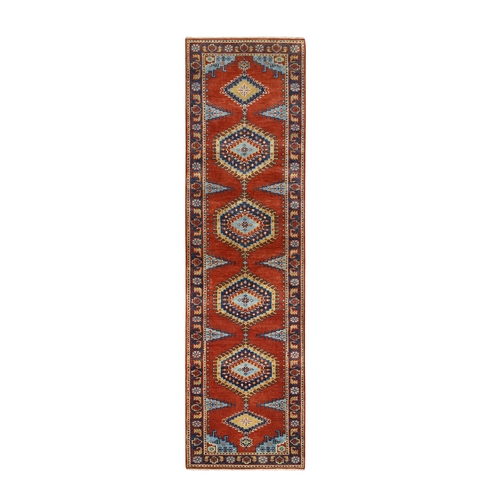 Brick Red Persian Viss Design Pure Wool Hand Knotted Oriental Runner Rug Brick Red Persian Viss Design Pure Wool Hand Knotted Oriental Runner Rug