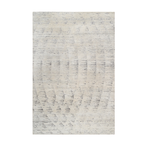 Undyed Natural Wool Ivory Tone on Tone Repetitive Curvilinear Design Hand Knotted Oriental Rug Undyed Natural Wool Ivory Tone on Tone Repetitive Curvilinear Design Hand Knotted Oriental Rug