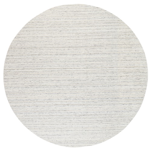 Hand Loomed Undyed Natural Wool Plain Modern Design Light Gray Oriental Round Rug