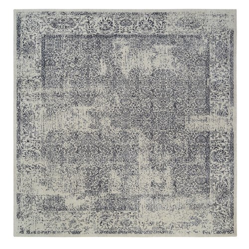Fine Jacquard with Erased Design Wool and Plant Based Silk Hand Loomed Light Gray Oriental Square 