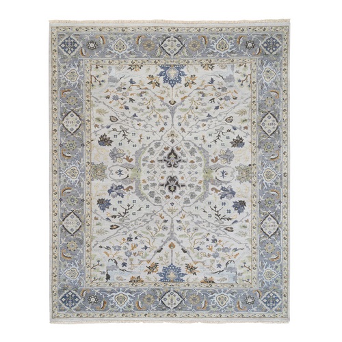 Light Gray Oushak with All Over Design Hand Knotted Dense Weave Wool Oriental Rug
