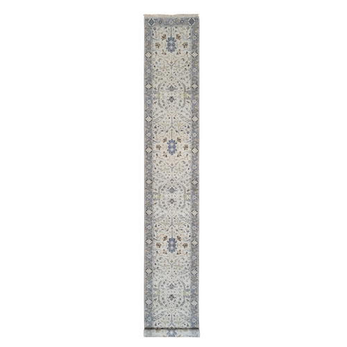 Light Gray with All Over Design Dense Weave Wool Oushak Hand Knotted Oriental XL Runner Rug