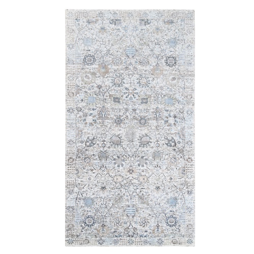 Silk With Textured Wool Hand Knotted Ivory Tabriz Vase With Pomegranate Design Oriental Wide Gallery Size Runner Rug