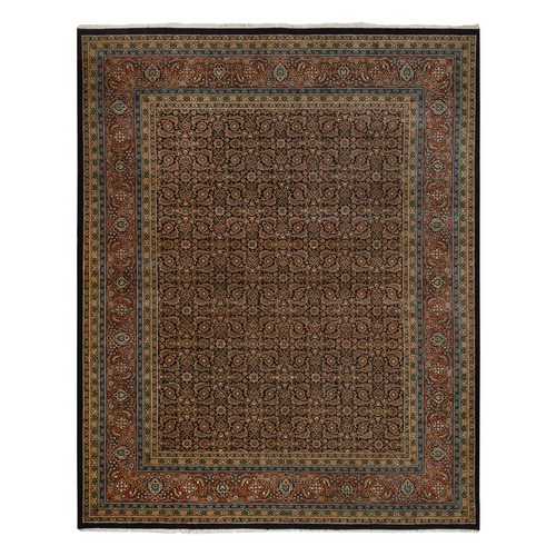 Midnight Blue Herati with All Over Fish Design, Dense Weave, Wool and Silk 175 KPSI, Hand Knotted, Oriental Rug
